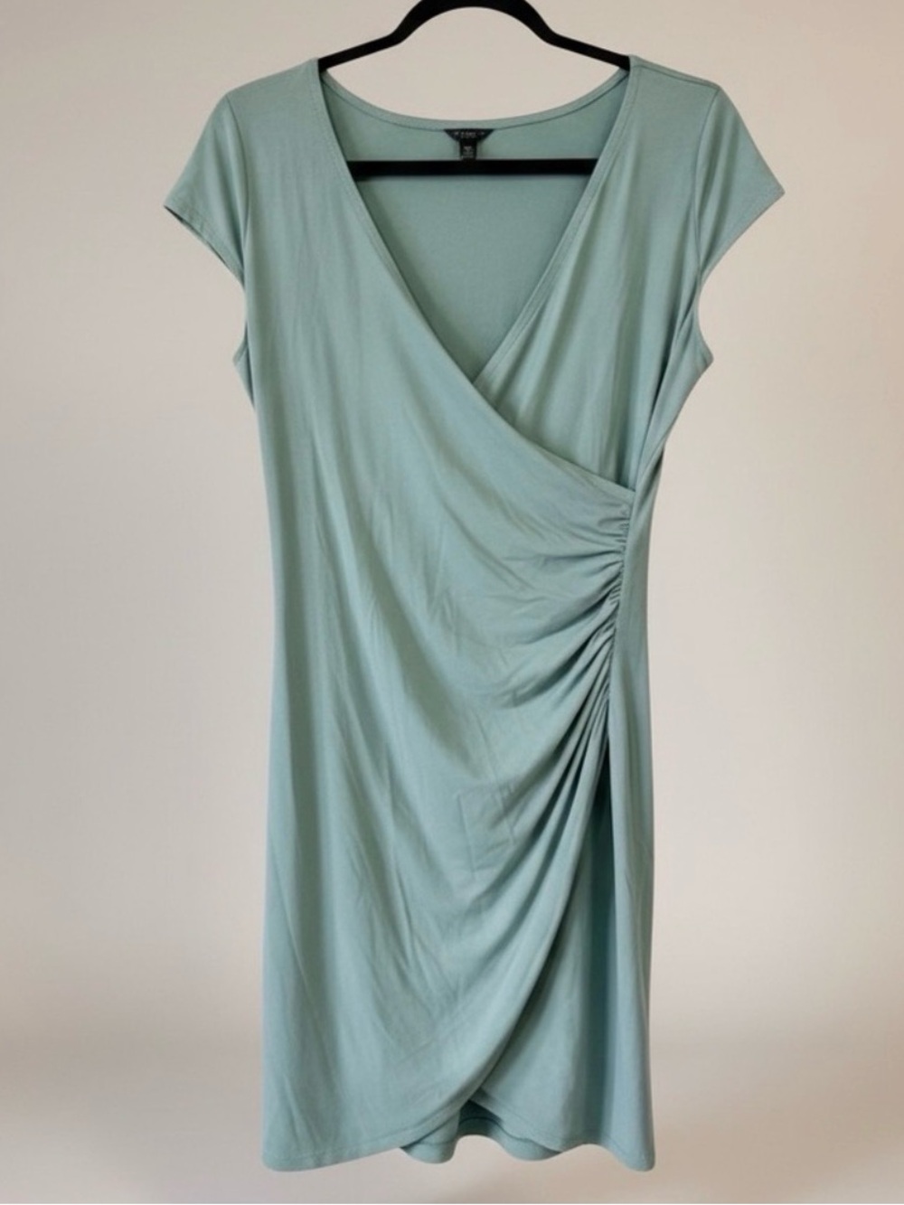 Ann Taylor Seafoam Faux-Wrap Ruched Midi Dress